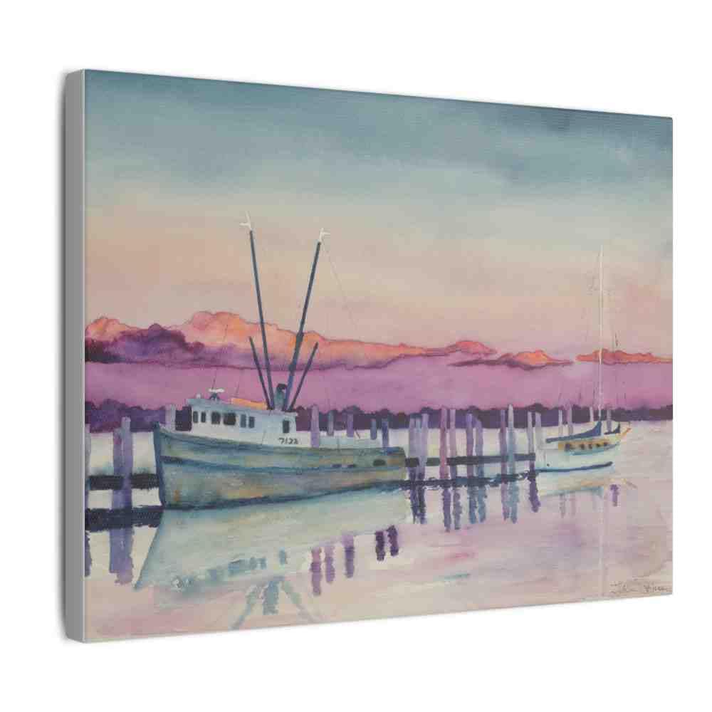 Jeb's "Shrimp Boat Resting" Stretched Matte Canvas (0.75") - Image 2