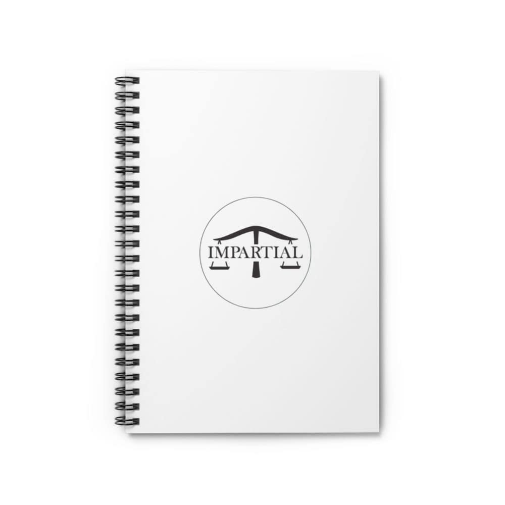 Black and White Impartial Logo Ruled Spiral Notebook