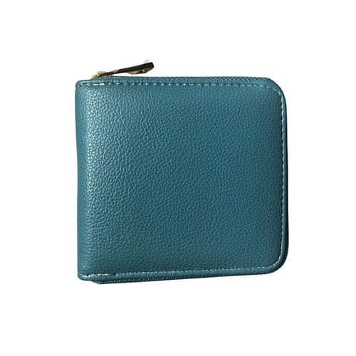 Vegan leather pocket blue green wallet - 4.25" x 4"