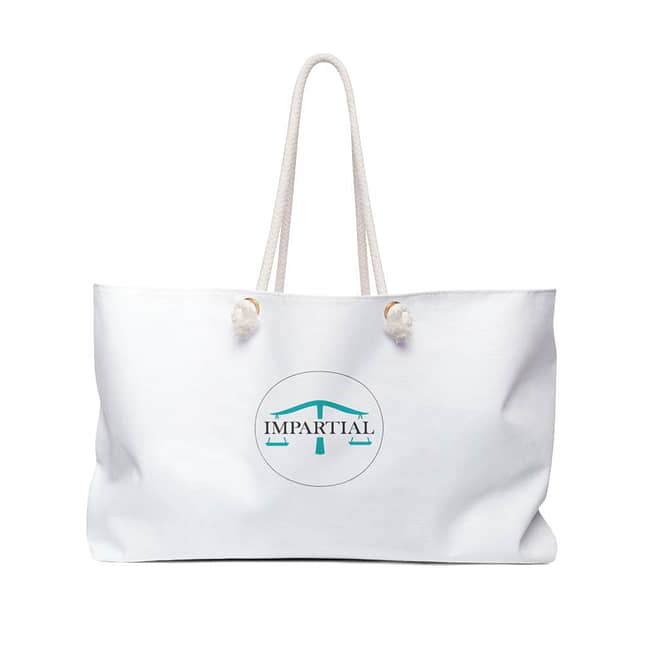 White Impartial Logo Weekender Bag