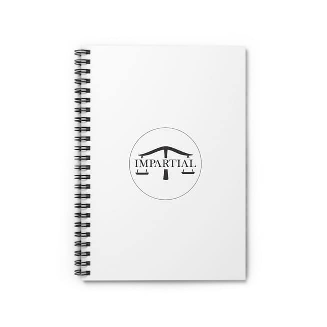 Black and White Impartial Logo Ruled Spiral Notebook